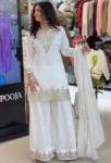 MODERN FENDY SEQUENCE EMBROIDERY WORK TOP PALAZZO WITH DUPATTA WHITE