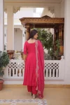 23MODERN MUL CHANDERI BEADS THREAD EMBROIDERED WORK TOP BOTTOM WITH DUPATTA FESTIVE WEAR WHOLESALE PRICE ETHNIC GARMENT (9)