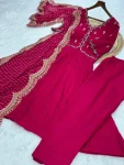 23MODERN MUL CHANDERI BEADS THREAD EMBROIDERED WORK TOP BOTTOM WITH DUPATTA FESTIVE WEAR WHOLESALE PRICE ETHNIC GARMENT (9)