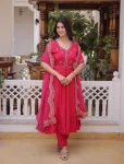 MODERN MUL CHANDERI BEADS THREAD EMBROIDERED WORK TOP BOTTOM WITH DUPATTA RANI