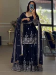 TRENDING JMC SILK THREAD WITH SEQUENCE WORK TOP SHARARA WITH DUPATTA NAVY BLUE