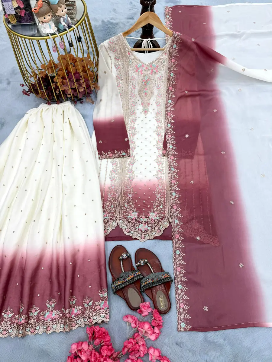 25DESIGNER GEORGETTE EMBROIDERY THREAD WORK TOP PALAZZO WITH DUPATTA FESTIVE WEAR WHOLESALE PRICE ETHNIC GARMENT (1)