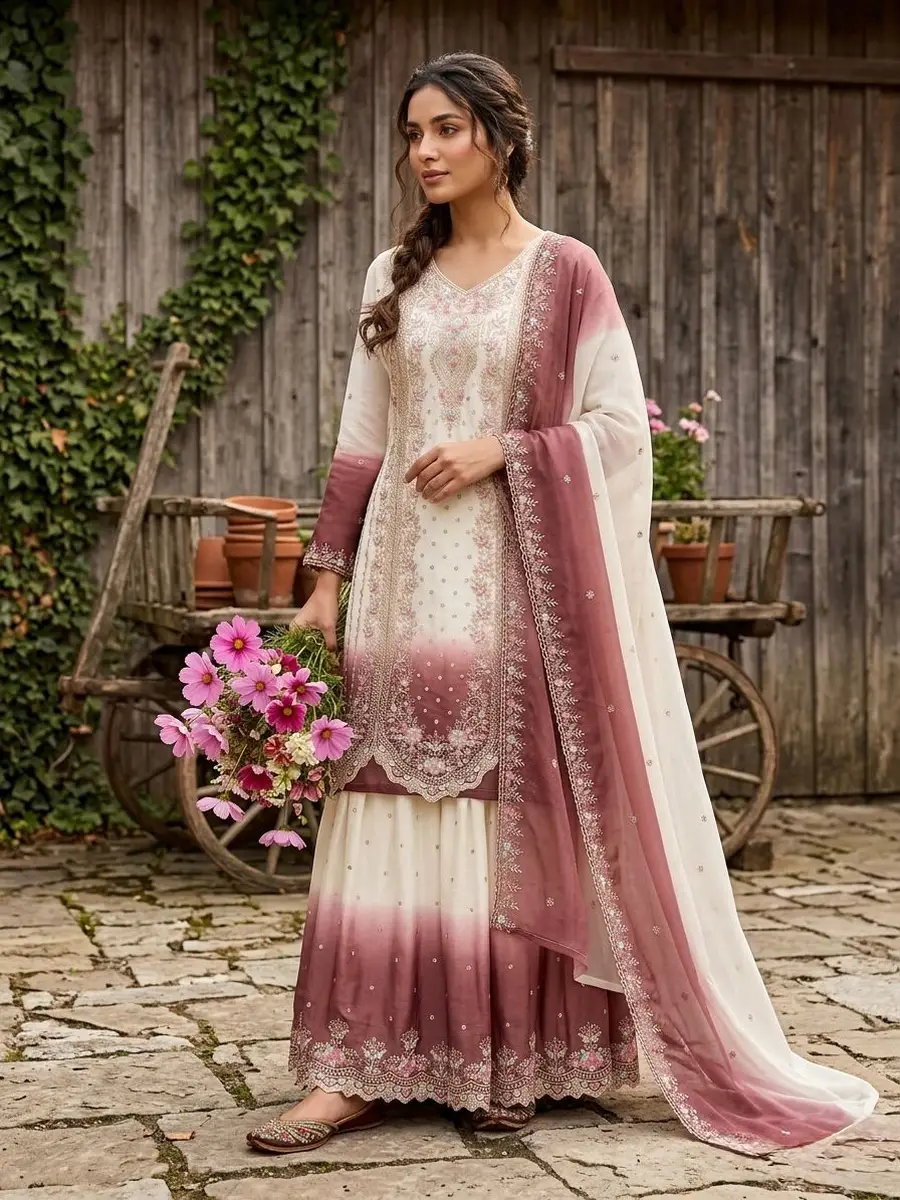 25DESIGNER GEORGETTE EMBROIDERY THREAD WORK TOP PALAZZO WITH DUPATTA FESTIVE WEAR WHOLESALE PRICE ETHNIC GARMENT (3)