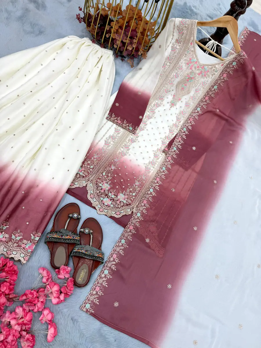 25DESIGNER GEORGETTE EMBROIDERY THREAD WORK TOP PALAZZO WITH DUPATTA FESTIVE WEAR WHOLESALE PRICE ETHNIC GARMENT (5)