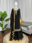 DESIGNER GEORGETTE THREAD WITH SEQUENCE WORK  TOP PALAZZO WITH DUPATTA BLACK