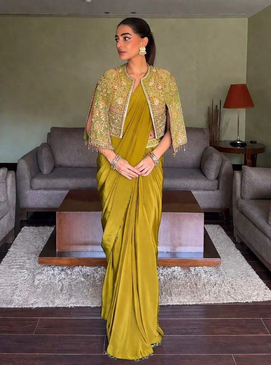 26DESIGNER CHINON SILK SAMOSA LACE BORDER READY TO WEAR SAREE AND BLOUSE WITH ZARI AND THREAD EMBROIDERY WORK KOTI PARTY WEAR WHOLESALE PRICE ETHNIC GARMENT (17)