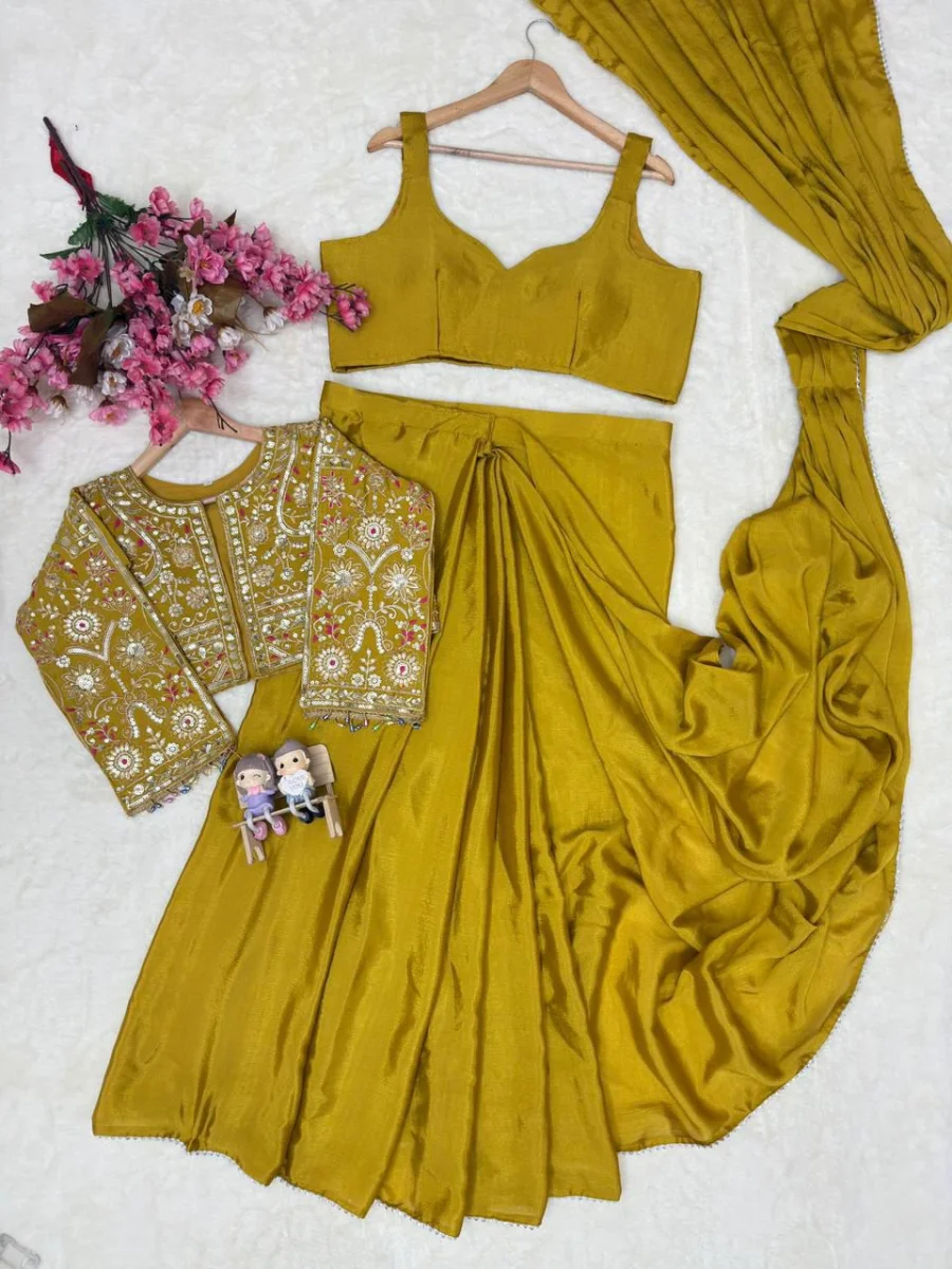 26DESIGNER CHINON SILK SAMOSA LACE BORDER READY TO WEAR SAREE AND BLOUSE WITH ZARI AND THREAD EMBROIDERY WORK KOTI PARTY WEAR WHOLESALE PRICE ETHNIC GARMENT (20)