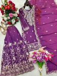 26DESIGNER SATIN SILK EMBROIDERY 5 MM SEQUENCE WITH RIVET -MOTI WORK TOP PALAZZO WITH DUPATTA FESTIVE WEAR WHOLESALE PRICE ETHNIC GARMENT (17)
