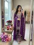 26DESIGNER SATIN SILK EMBROIDERY 5 MM SEQUENCE WITH RIVET -MOTI WORK TOP PALAZZO WITH DUPATTA FESTIVE WEAR WHOLESALE PRICE ETHNIC GARMENT (17)