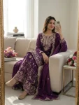 26DESIGNER SATIN SILK EMBROIDERY 5 MM SEQUENCE WITH RIVET -MOTI WORK TOP PALAZZO WITH DUPATTA FESTIVE WEAR WHOLESALE PRICE ETHNIC GARMENT (17)