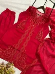 26FANCY MUL CHANDERI PLAIN TOP SEQUENCE EMBROIDERY WITH CUT WORK SHRUG BOTTOM WITH DUPATTA FESTIVE WEAR WHOLESALE PRICE ETHNIC GARMENT (16)