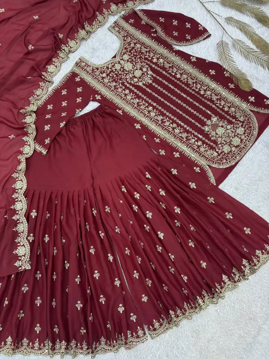 28DESIGNER STAR GEORGETTE EMBROIDERY AND SEQUENCE WORK WITH CUT WORK TOP SHARARA WITH DUPATTA FESTIVE WEAR WHOLESALE PRICE ETHNIC GARMENT (15)