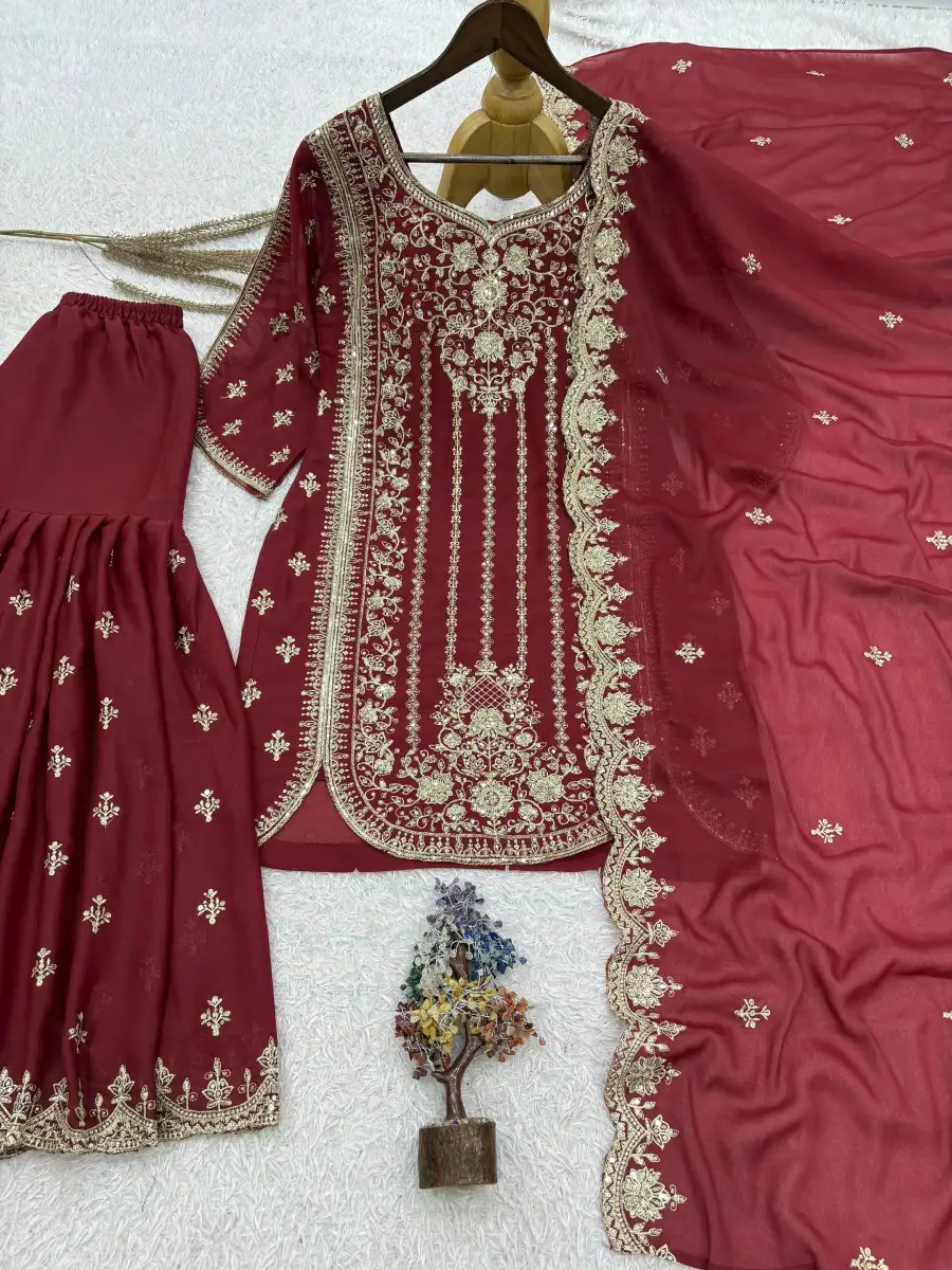 28DESIGNER STAR GEORGETTE EMBROIDERY AND SEQUENCE WORK WITH CUT WORK TOP SHARARA WITH DUPATTA FESTIVE WEAR WHOLESALE PRICE ETHNIC GARMENT (16)