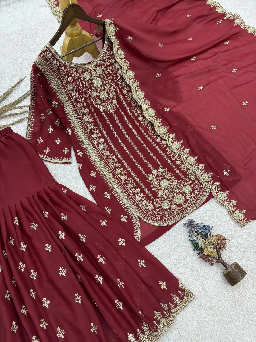 28DESIGNER STAR GEORGETTE EMBROIDERY AND SEQUENCE WORK WITH CUT WORK TOP SHARARA WITH DUPATTA FESTIVE WEAR WHOLESALE PRICE ETHNIC GARMENT (17)