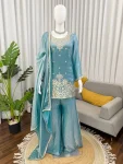 MODERN FENDY SILK THREAD WITH SEQUENCE WORK TOP PALAZZO WITH DUPATTA SKY
