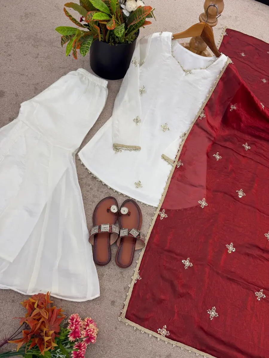 29MODERN FENDY SILK EMBROIDERY SEQUENCE WORK TOP SHARARA WITH DUPATTA FESTIVE WEAR WHOLESALE PRICE ETHNIC GARMENT (28)