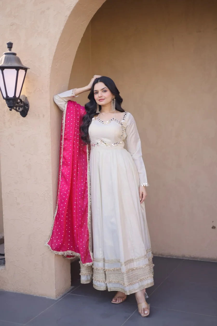 29RICH LOOK COSMOS REAL MIRROR WITH ZARI EMBROIDERY LACE WORK GOWN WITH DUPATTA FESTIVE WEAR WHOLESALE PRICE ETHNIC GARMENT (17)