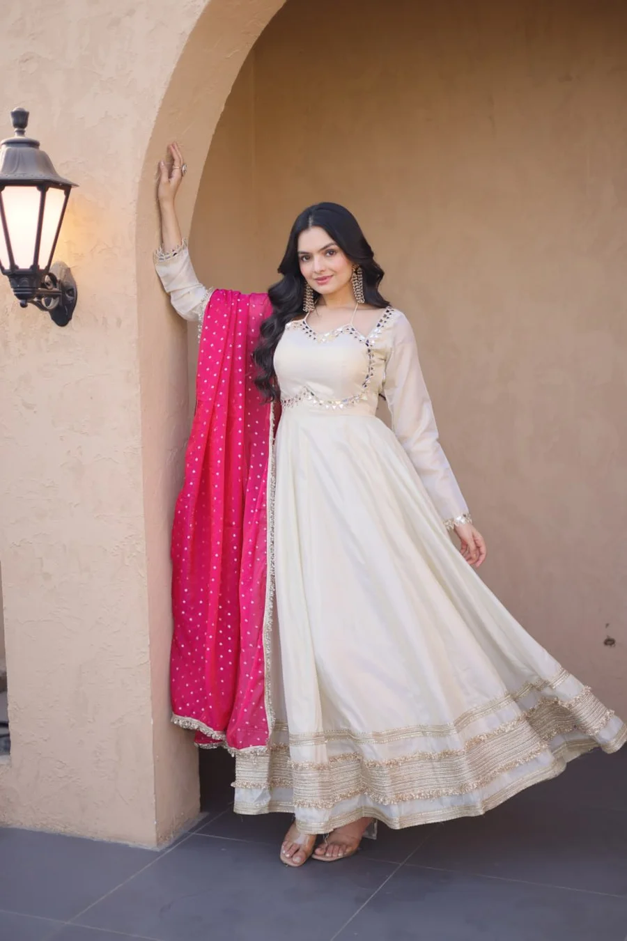 29RICH LOOK COSMOS REAL MIRROR WITH ZARI EMBROIDERY LACE WORK GOWN WITH DUPATTA FESTIVE WEAR WHOLESALE PRICE ETHNIC GARMENT (23)
