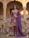 CLASSIC FENDY SILK SEQUENCE EMBROIDERY WORK TOP PALAZZO WITH DUPATTA PURPLE