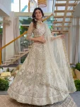 DESIGNER BUTTERFLY NET SEQUENCE AND CODING EMBROIDERY WORK LEHENGA CHOLI WITH DUPATTA OFF WHITE