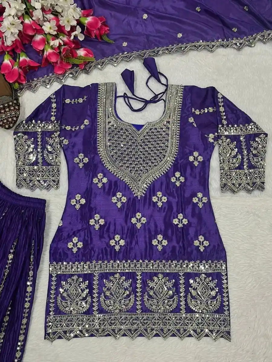2DESIGNER CHINON SILK SEQUENCE EMBROIDERY WORK TOP PALAZZO WITH DUPATTA FESTIVE WEAR WHOLESALE PRICE ETHNIC GARMENT (11)