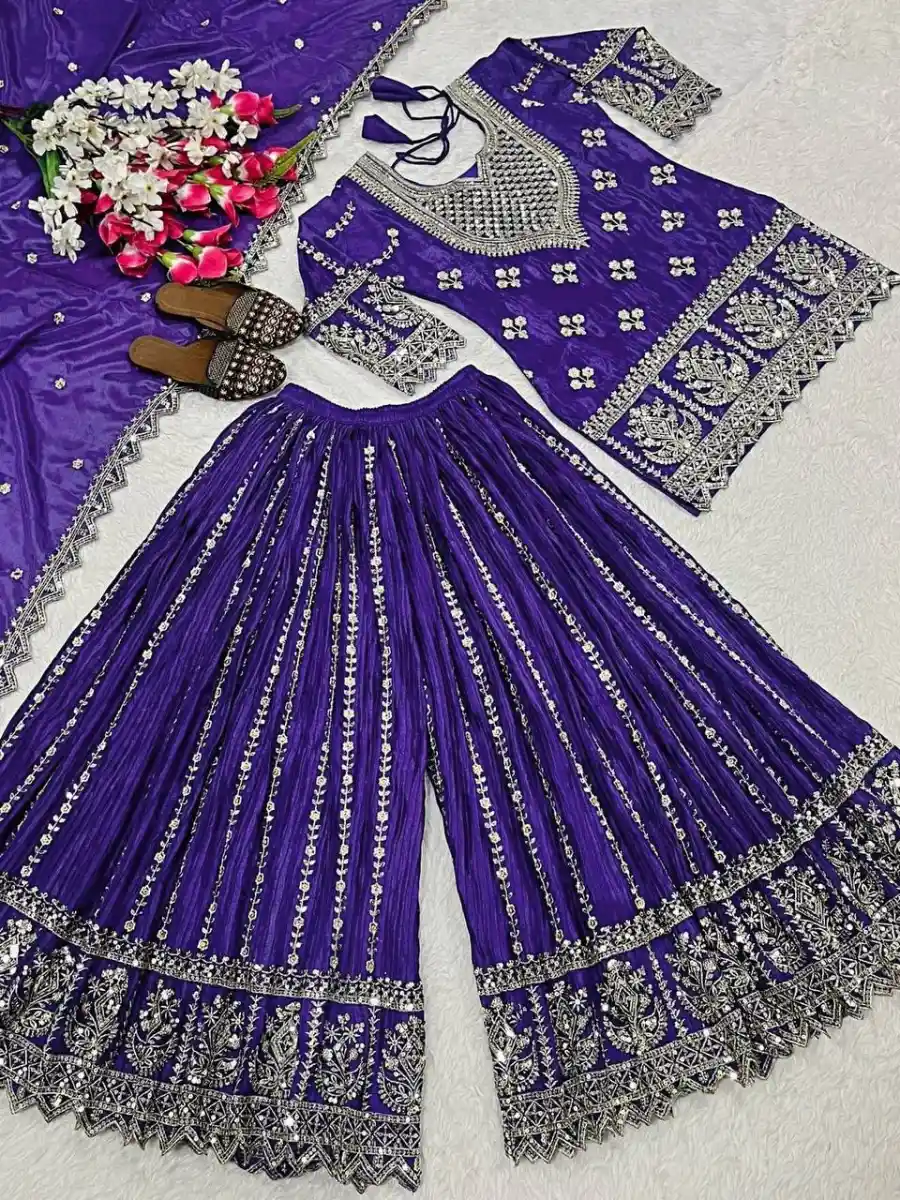 2DESIGNER CHINON SILK SEQUENCE EMBROIDERY WORK TOP PALAZZO WITH DUPATTA FESTIVE WEAR WHOLESALE PRICE ETHNIC GARMENT (12)