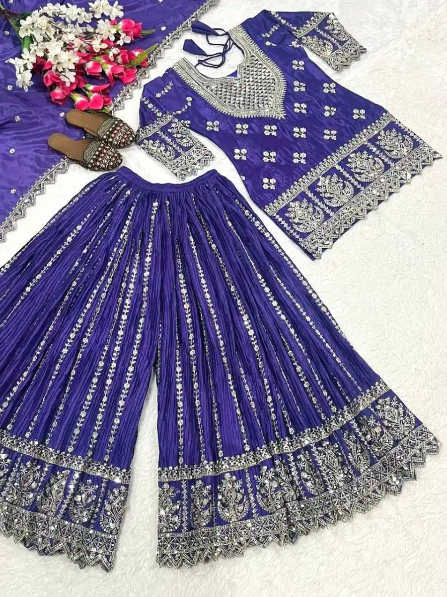 2DESIGNER CHINON SILK SEQUENCE EMBROIDERY WORK TOP PALAZZO WITH DUPATTA FESTIVE WEAR WHOLESALE PRICE ETHNIC GARMENT (13)