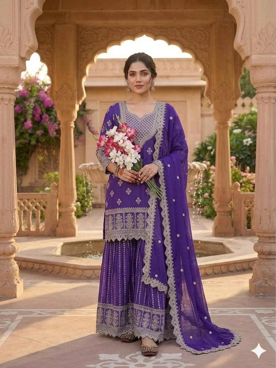 2DESIGNER CHINON SILK SEQUENCE EMBROIDERY WORK TOP PALAZZO WITH DUPATTA FESTIVE WEAR WHOLESALE PRICE ETHNIC GARMENT (15)