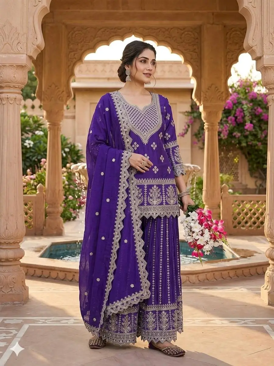 2DESIGNER CHINON SILK SEQUENCE EMBROIDERY WORK TOP PALAZZO WITH DUPATTA FESTIVE WEAR WHOLESALE PRICE ETHNIC GARMENT (16)