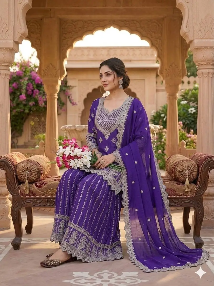 2DESIGNER CHINON SILK SEQUENCE EMBROIDERY WORK TOP PALAZZO WITH DUPATTA FESTIVE WEAR WHOLESALE PRICE ETHNIC GARMENT (17)