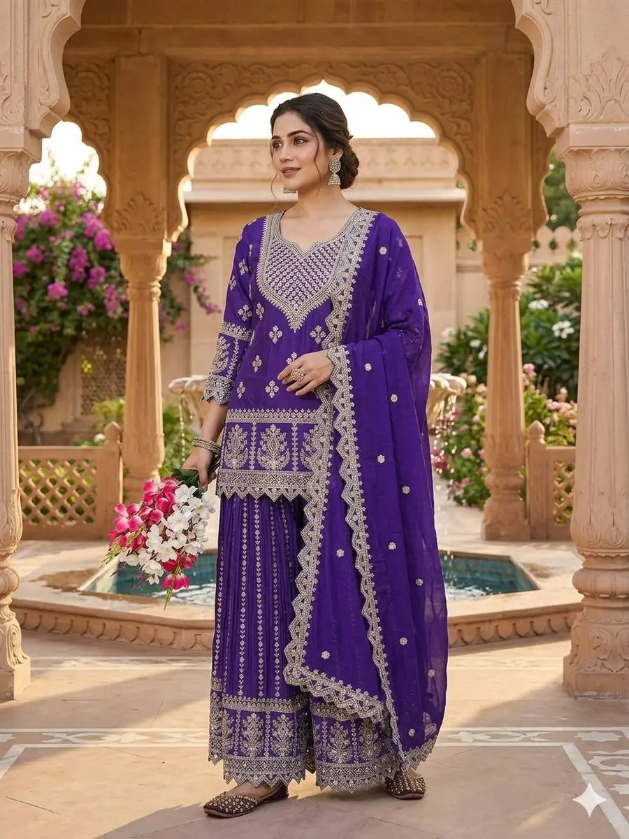 2DESIGNER CHINON SILK SEQUENCE EMBROIDERY WORK TOP PALAZZO WITH DUPATTA FESTIVE WEAR WHOLESALE PRICE ETHNIC GARMENT (18)