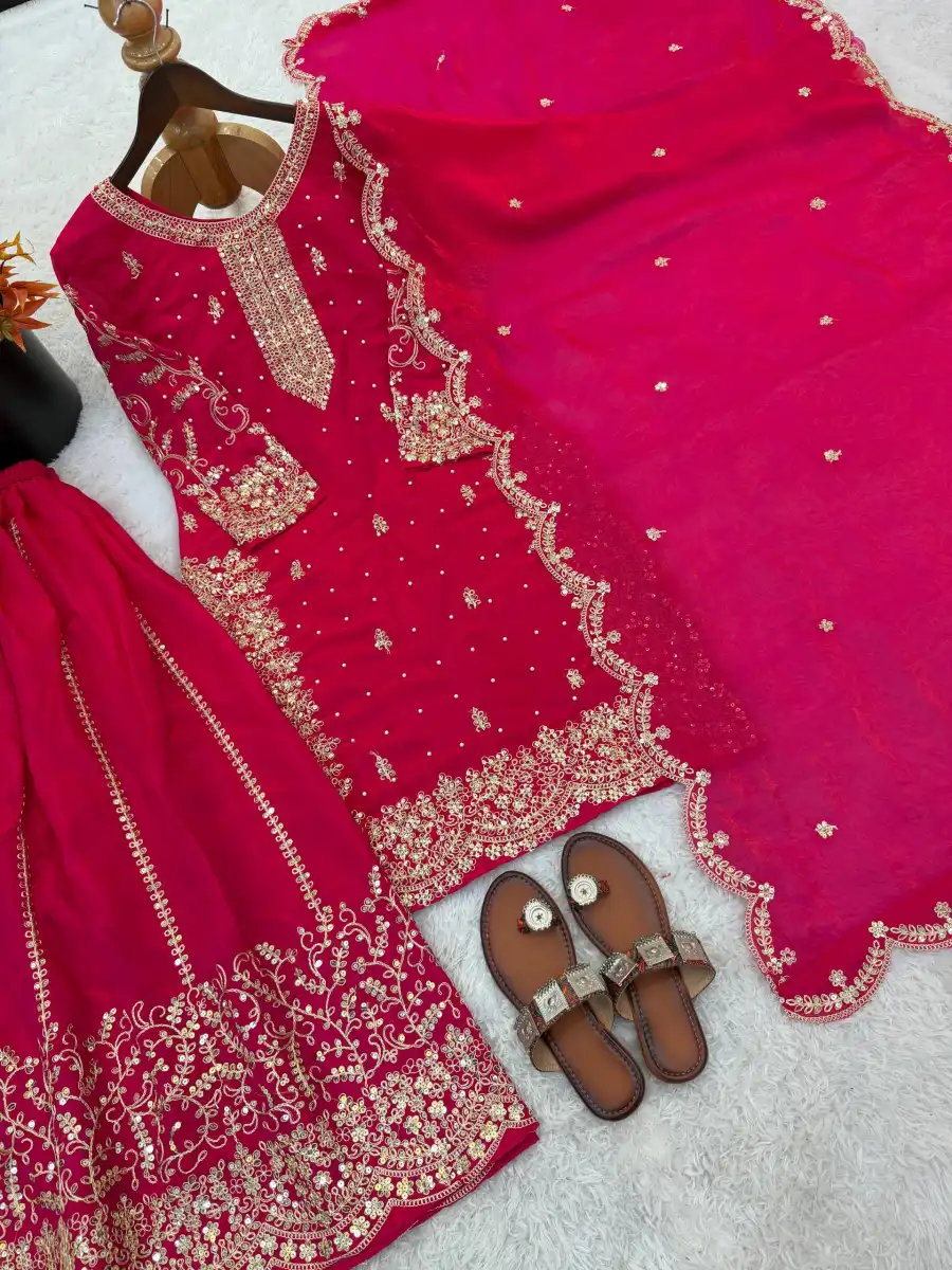 2DESIGNER FENDY SILK EMBROIDERY CODING AND SEQUENCE WORK TOP PALAZZO WITH DUPATTA FESTIVE WEAR WHOLESALE PRICE ETHNIC GARMENT (17)
