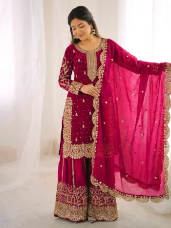 DESIGNER FENDY SILK EMBROIDERY CODING AND SEQUENCE WORK TOP PALAZZO WITH DUPATTA RANI