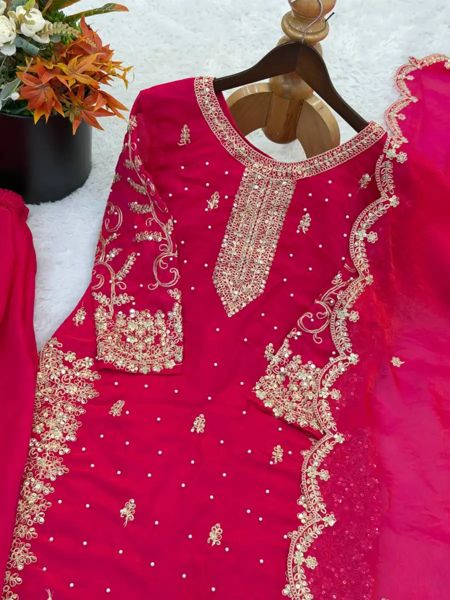 2DESIGNER FENDY SILK EMBROIDERY CODING AND SEQUENCE WORK TOP PALAZZO WITH DUPATTA FESTIVE WEAR WHOLESALE PRICE ETHNIC GARMENT (24)