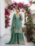 2DESIGNER FENDY SILK EMBROIDERY SEQUENCE WITH CODING WORK TOP PALAZZO WITH DUPATTA WEDDING WEAR WHOLESALE PRICE ETHNIC GARMENT (19)