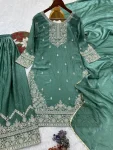 2DESIGNER FENDY SILK EMBROIDERY SEQUENCE WITH CODING WORK TOP PALAZZO WITH DUPATTA WEDDING WEAR WHOLESALE PRICE ETHNIC GARMENT (19)