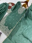 2DESIGNER FENDY SILK EMBROIDERY SEQUENCE WITH CODING WORK TOP PALAZZO WITH DUPATTA WEDDING WEAR WHOLESALE PRICE ETHNIC GARMENT (19)