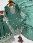 2DESIGNER FENDY SILK EMBROIDERY SEQUENCE WITH CODING WORK TOP PALAZZO WITH DUPATTA WEDDING WEAR WHOLESALE PRICE ETHNIC GARMENT (19)