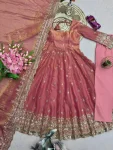2DESIGNER FENDY SILK EMBROIDERY SEQUENCE WORK GOWN BOTTOM WITH DUPATTA FESTIVE WEAR WHOLESALE PRICE ETHNIC GARMENT (6)
