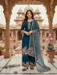 DESIGNER GEORGETTE EMBROIDERY SEQUENCE WITH PEARL MOTI HAND WORK AND FANCY LACE BORDER WORK TOP PALAZZO WITH DUPATTA TEAL