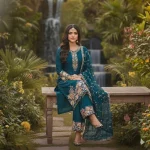 2DESIGNER GEORGETTE EMBROIDERY SEQUENCE WITH PEARL MOTI HAND WORK AND FANCY LACE BORDER WORK TOP PALAZZO WITH DUPATTA FESTIVE WEAR WHOLESALE PRICE ETHNIC GARMENT (6)