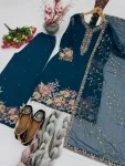 2DESIGNER GEORGETTE EMBROIDERY SEQUENCE WITH PEARL MOTI HAND WORK AND FANCY LACE BORDER WORK TOP PALAZZO WITH DUPATTA FESTIVE WEAR WHOLESALE PRICE ETHNIC GARMENT (6)