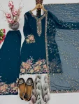 2DESIGNER GEORGETTE EMBROIDERY SEQUENCE WITH PEARL MOTI HAND WORK AND FANCY LACE BORDER WORK TOP PALAZZO WITH DUPATTA FESTIVE WEAR WHOLESALE PRICE ETHNIC GARMENT (6)