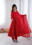 DESIGNER MAL CHANDERI REAL MIRROR WITH HANDWORK GOWN BOTTOM WITH DUPATTA RED