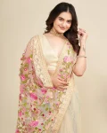 2DESIGNER SOFT NET CHIKANKARI EMBROIDERY WORK SAREE WITH UNSTITCHED BLOUSE PARTY WEAR WHOLESALE PRICE ETHNIC GARMENT (17)