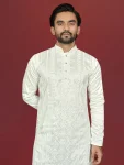 2DESIGNER SOFT SILK EMBROIDERY WORK AND SILVER SEQUENCE WORK MEN’S KURTA PAYJAMA FESTIVE WEAR WHOLESALE PRICE ETHNIC GARMENT (14)
