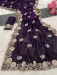 2DESIGNER VICHITRA EMBROIDERY AND MULTI THREAD WITH ARC CUT WORK BORDER SAREE WITH UNSTITCHED BLOUSE FESTIVE WEAR WHOLESALE PRICE ETHNIC GARMENT (3)