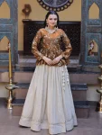FANCY COSMOS SEQUENCE & ZARI EMBROIDERY WITH MIRROR LACE WORK TOP LEHENGA GOLD