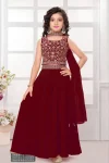 FANCY CREPE EMBROIDERED WORK KID'S TOP PALAZZO WITH DUPATTA RED
