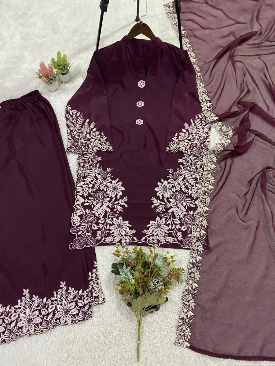 2FANCY CREPE SILK EMBROIDERY WORK TOP PALAZZO WITH DUPATTA FESTIVE WEAR WHOLESALE PRICE ETHNIC GARMENT (11)